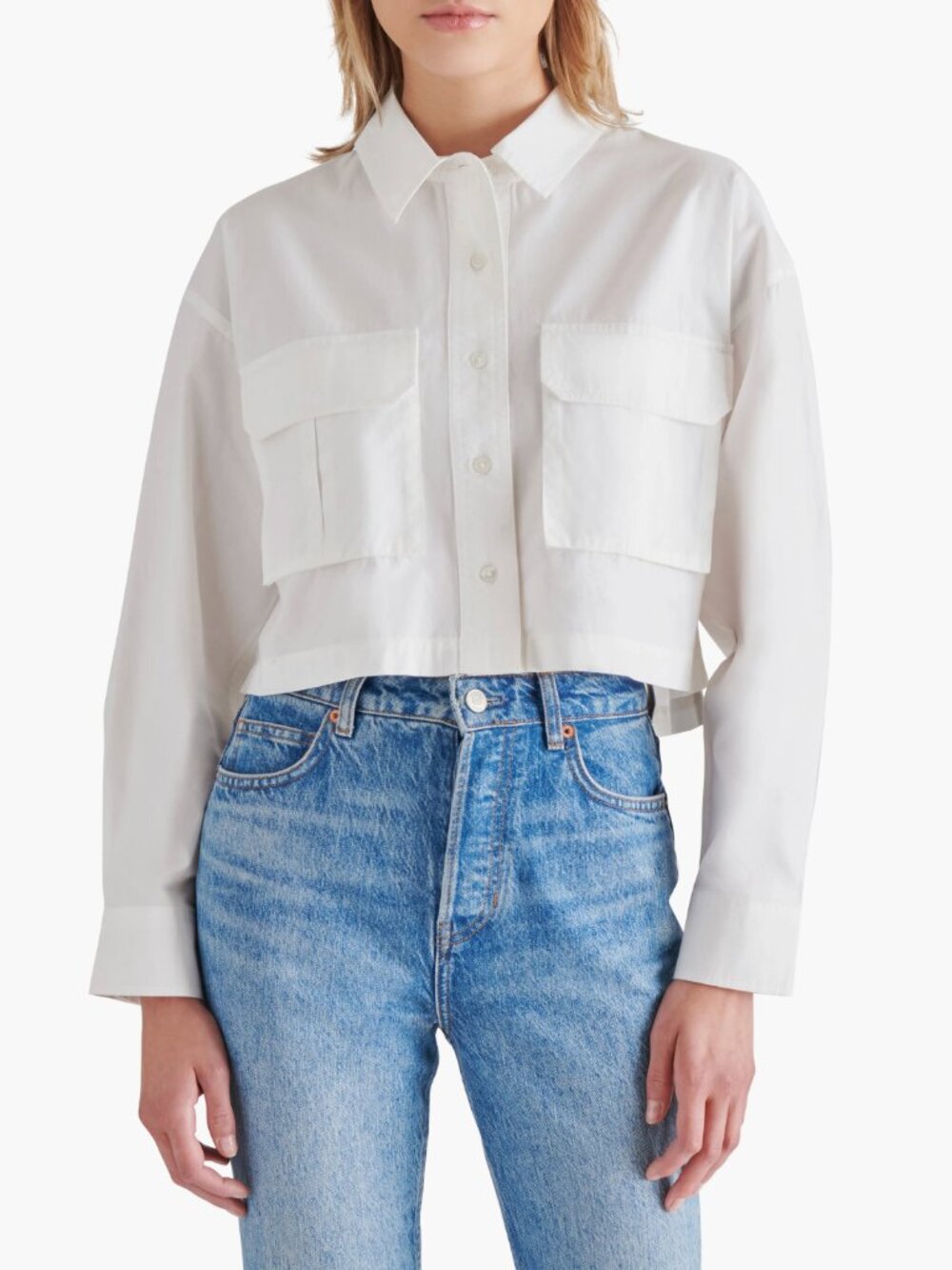 Boxy poplin utility shirt